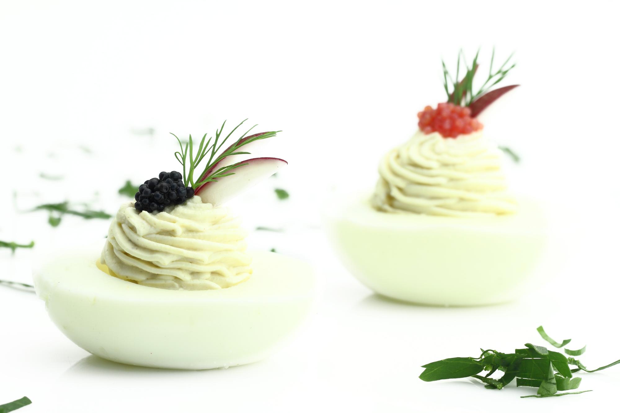 Closeup of plated dessert with herbs